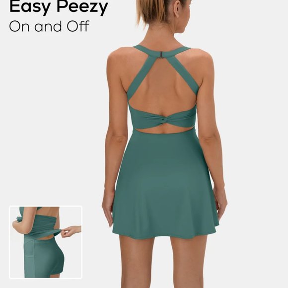 HALARA Dresses Halara Backless Cut Out Twisted 2in Exercise Dress Easy Peezy Blue Green Xs
